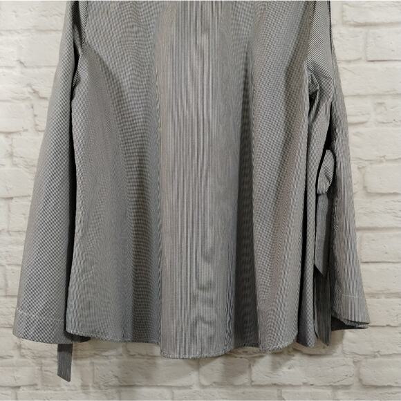 Y Blu Heaven Women's Grey Striped Long Tie Statement Sleeve Top Blouse NWT M - Picture 9 of 13
